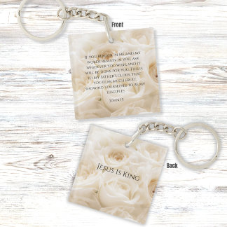 Inspirational Bible Verse John 15 White Roses Key Ring