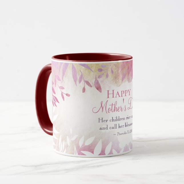 Inspirational Bible Verse Pink Floral Mother's Day Mug (Front Left)