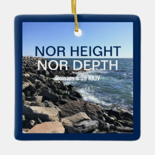 Inspirational Bible Verse Waves of the Sea Blue Ce Ceramic Ornament