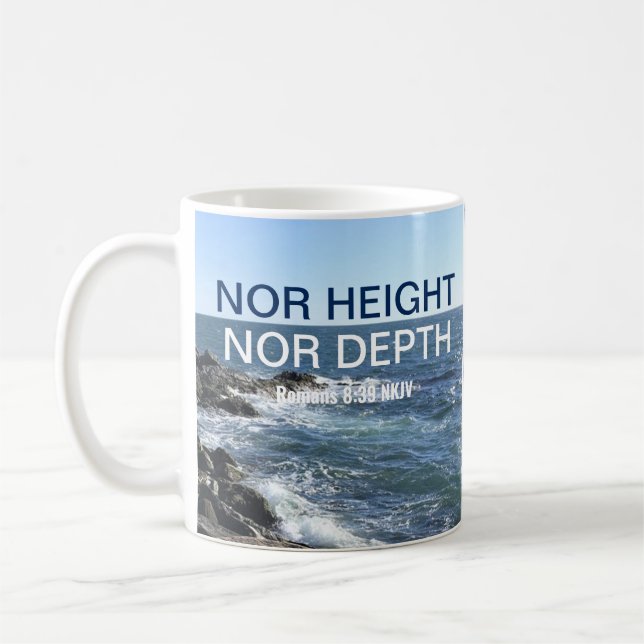 Inspirational Bible Verse Waves of the Sea Blue Coffee Mug (Left)