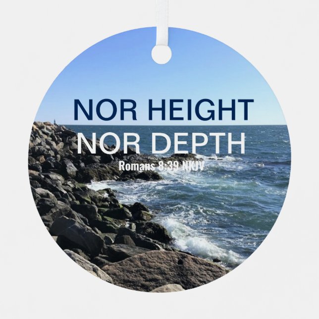 Inspirational Bible Verse Waves of the Sea Blue Metal Tree Decoration (Front)