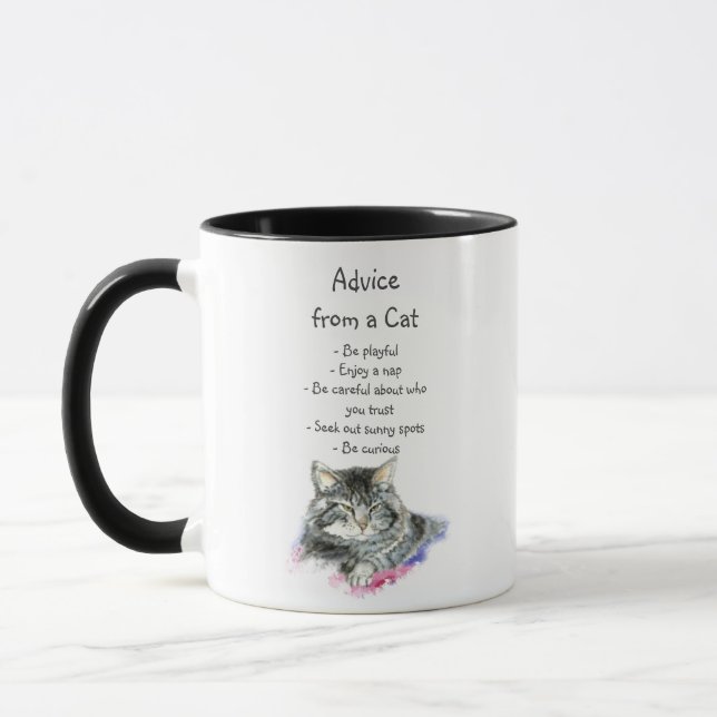 Inspirational Birthday Advice from a Cat Fun Anima Mug (Left)