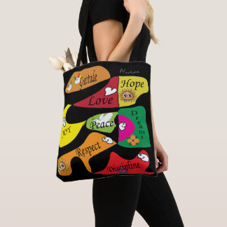 Inspirational Black Tote: Peace Joy Discipline Tote Bag