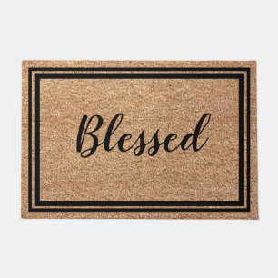 Inspirational Blessed Faux Coir Text Design Doormat