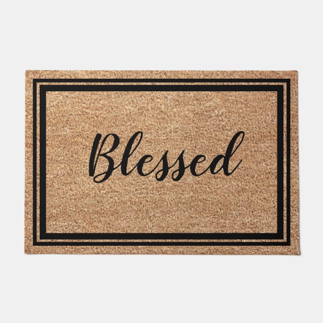 Inspirational Blessed Faux Coir Text Design Doormat (Front)