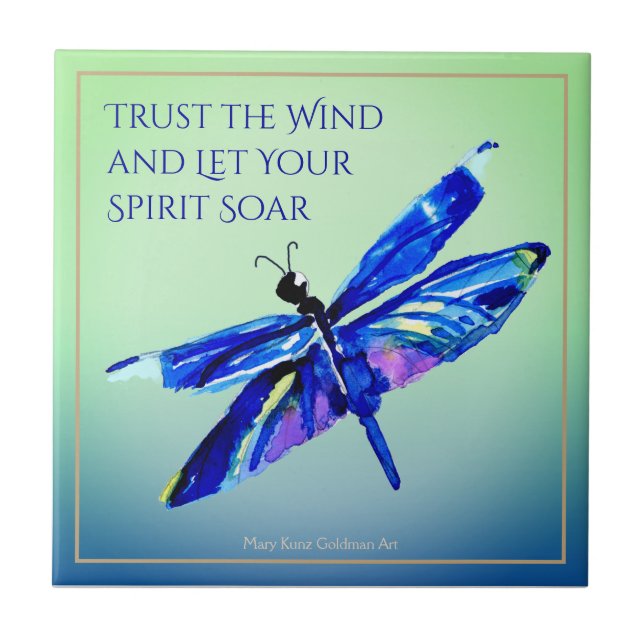 Inspirational Blue Dragonfly Let Your Spirit Soar Ceramic Tile (Front)