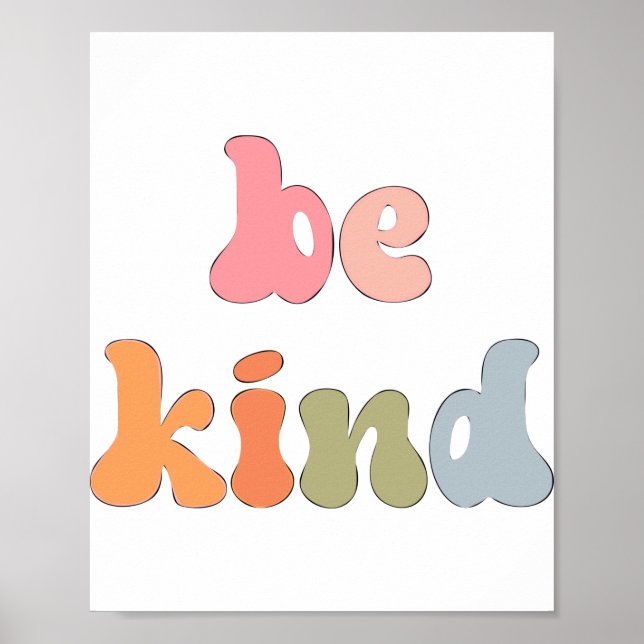 Inspirational Boho Colourful Watercolor Be Kind Poster (Front)