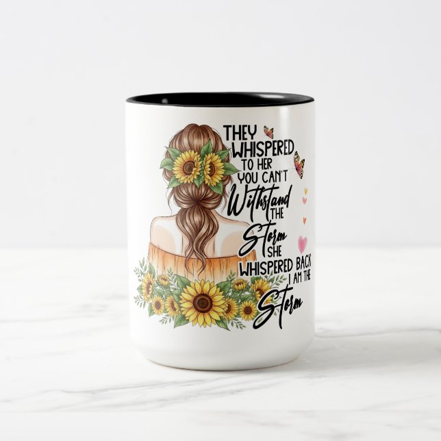 Inspirational Boho Sunflower Two-Tone Coffee Mug (Center)