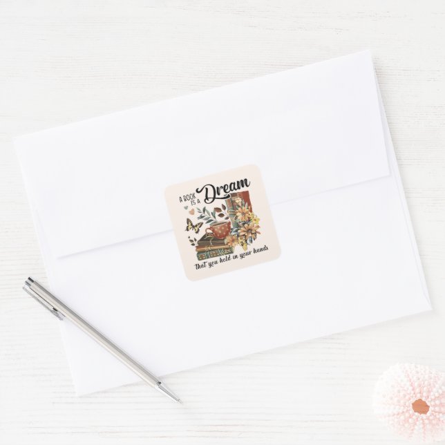 Inspirational Book Lover Square Sticker (Envelope)