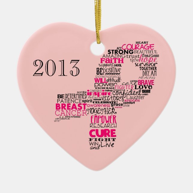 Inspirational Breast Cancer Awareness Ribbon Ceramic Ornament (Front)