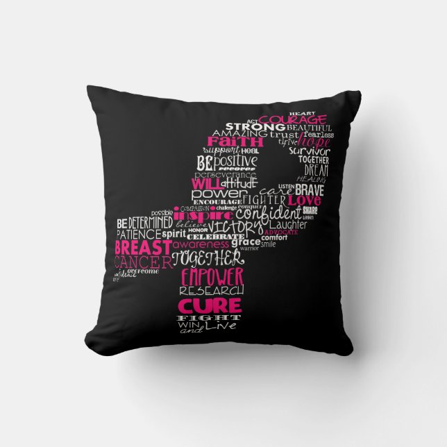 Inspirational Breast Cancer Awareness Ribbon Cushion (Front)