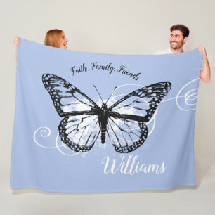 Inspirational Butterfly Faith Family Friends Blue Fleece Blanket