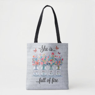 Inspirational Butterfly/Floral Bible Scripture Tote Bag