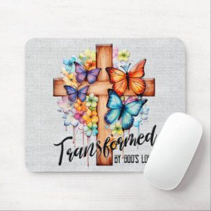 Inspirational Butterfly/Floral Cross Scripture Mouse Pad
