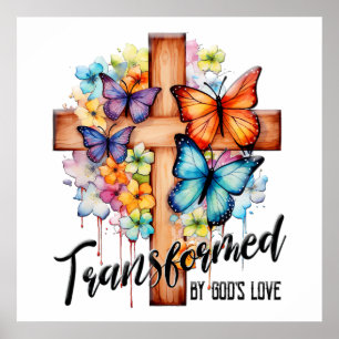 Inspirational Butterfly/Floral Cross Scripture Poster