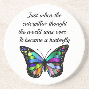 Inspirational Butterfly Quote Elegant Hopeful Coaster