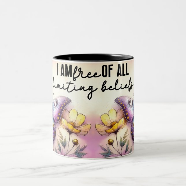 Inspirational Butterfly Wrap Two-Tone Coffee Mug (Center)