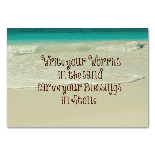 Inspirational Carve your Blessings in Stone Quote Table Number (Front)