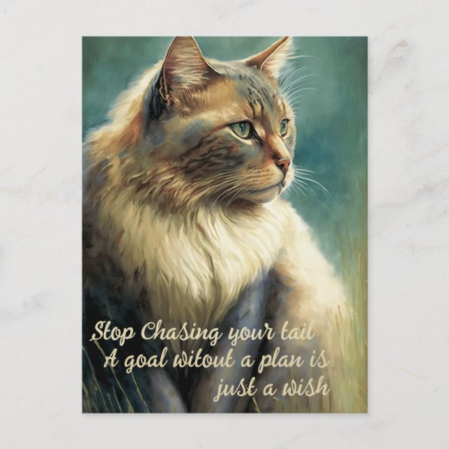 Inspirational Cat Postcard With Productivity Quote (Front)