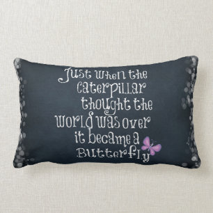Inspirational Caterpillar Butterfly Quote Lumbar Cushion