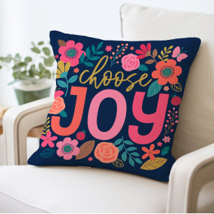 Inspirational Choose Joy Floral Pillow, Motivation Cushion