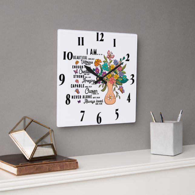 Inspirational Christian Bible Verse Square Wall Clock (Office)