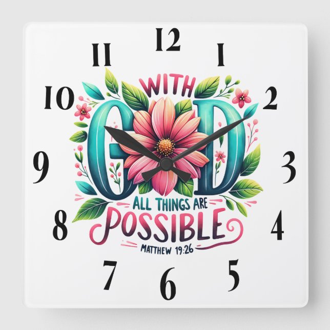 Inspirational Christian Bible Verse Square Wall Clock (Front)