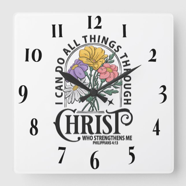 Inspirational Christian Bible Verse Square Wall Clock (Front)