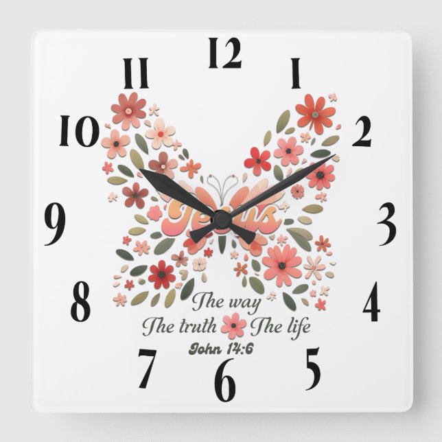 Inspirational Christian Bible Verse Square Wall Clock (Front)
