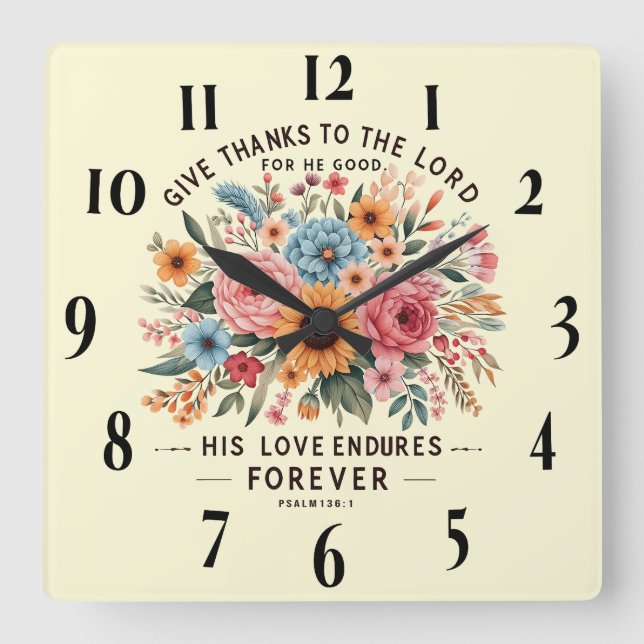 Inspirational Christian Bible Verse Square Wall Clock (Front)