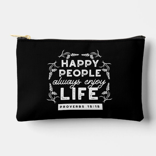 Inspirational Christian Quote from Proverbs 15:15 Accessory Pouch (Front)