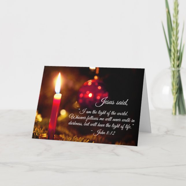 Inspirational Christmas Bible Verse, John 8:12 Holiday Card (Front)