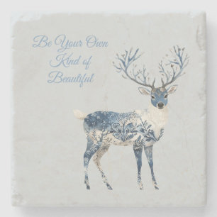 Inspirational Christmas Blue White Chic Deer Fox Stone Coaster