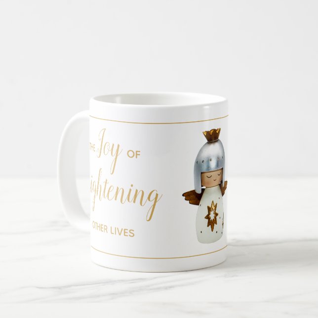Inspirational Christmas quote w/ angel & gold text Coffee Mug (Front Left)