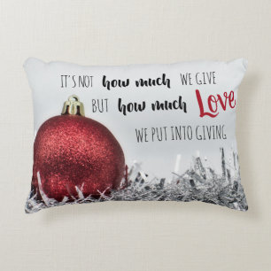 Inspirational Christmas quote with red decoration Decorative Cushion