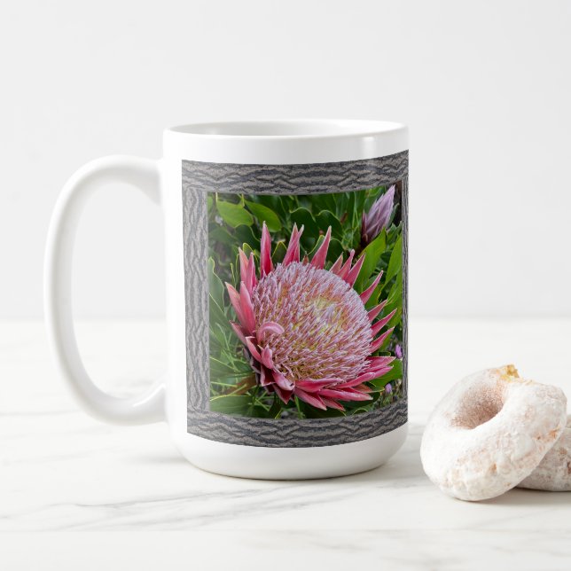 Inspirational Coffee Mug with Pink Protea (With Donut)