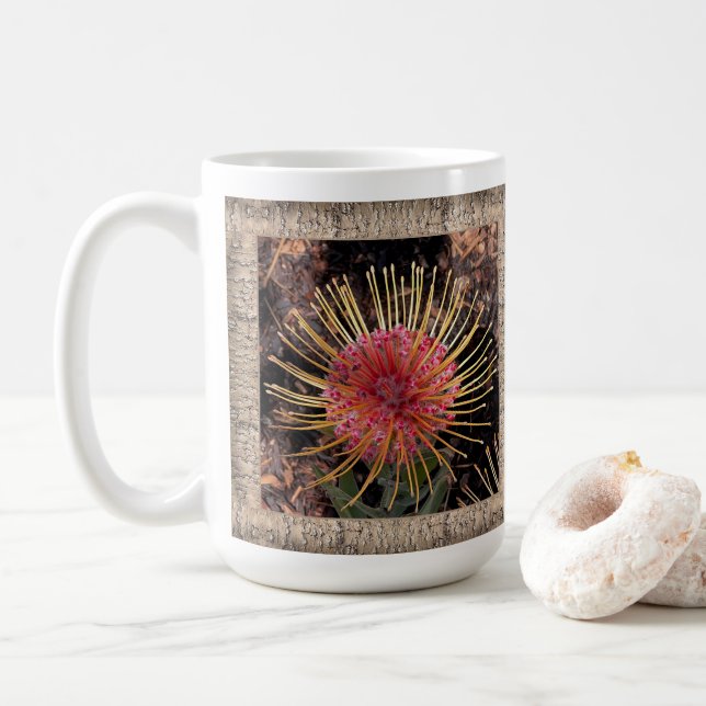 Inspirational Coffee Mug with Striking Proteas (With Donut)