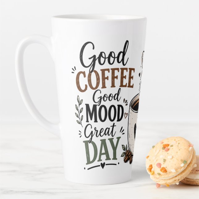 Inspirational Coffee Quote Black Handle Ceramic  Latte Mug (In Situ)