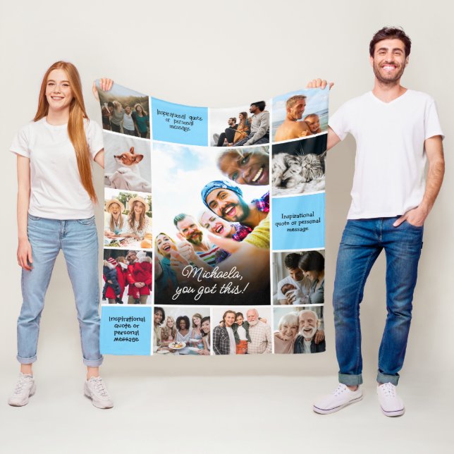 Inspirational Comfort Custom Messages & 12-Photo Fleece Blanket (In Situ)