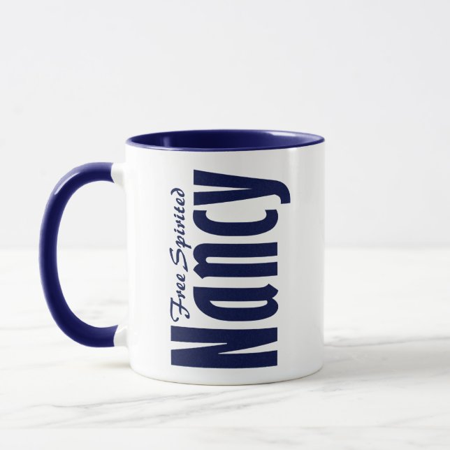 Inspirational Customised "Nancy" Name in Navy Blue Mug (Left)