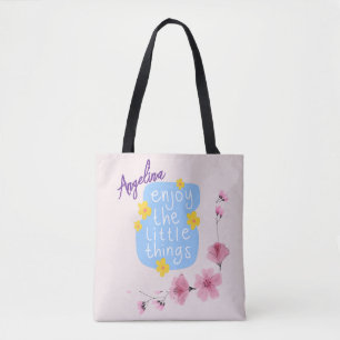 Inspirational cute simple Quote Floral Canvas Tote Bag