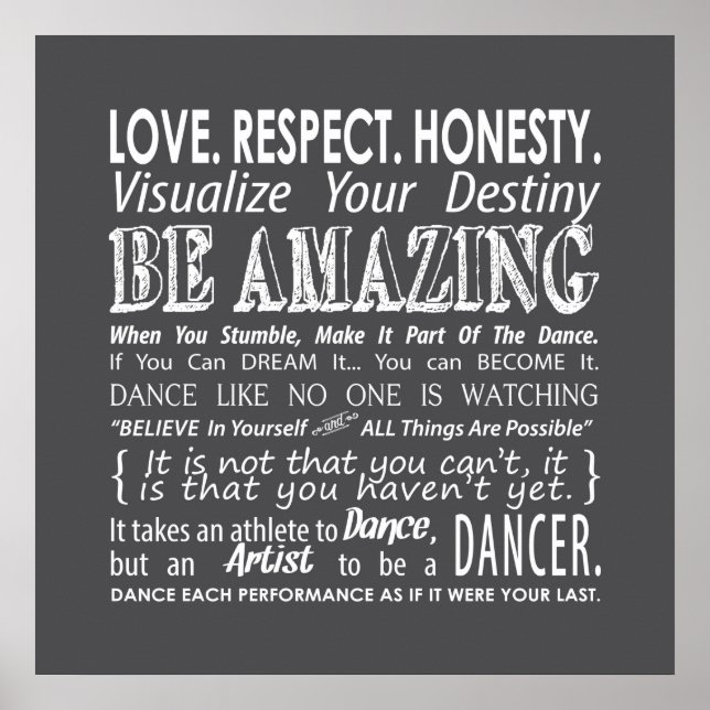 Inspirational Dance Quotes Poster- Gray Poster (Front)