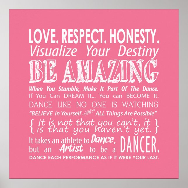 Inspirational Dance Quotes Poster- Pink Poster (Front)
