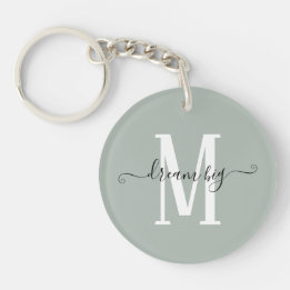 Inspirational Dream Big Monogram Initial Sage Key Ring