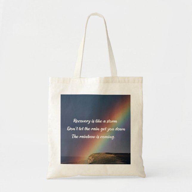 Inspirational Drug Addiction Recovery Rainbow Tote Bag (Front)