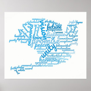 Inspirational Elegant Dove of Peace Tag Cloud Poster