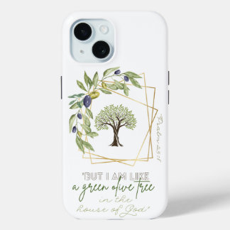 Inspirational Faith Olive Tree Gold Frame iPhone 15 Case