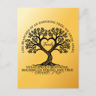 Inspirational family quotes on a tree with roots postcard