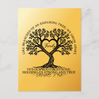 Inspirational family quotes on a tree with roots postcard