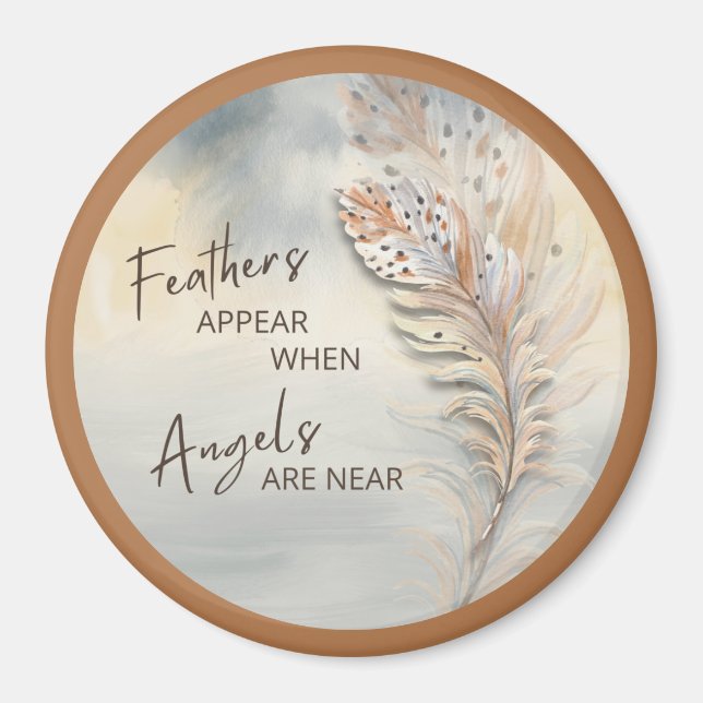 Inspirational Feather & Angel Quote Watercolor 3" Magnet (Front)